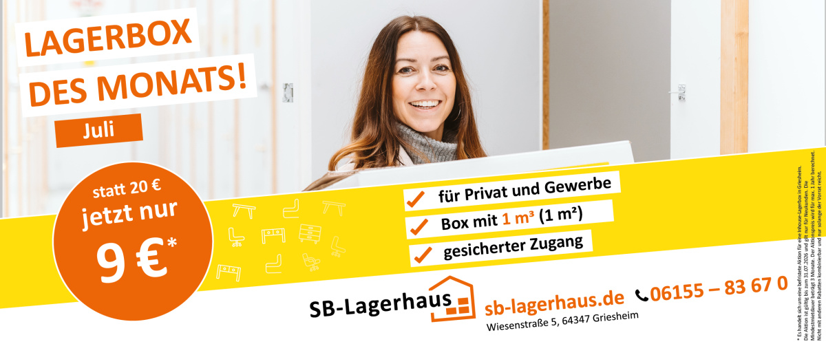 Lagerbox des Monats Juli im SB-Lagerhaus Griesheim: 1 m³ Lagerbox zum Aktionspreis
