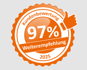 Badge der 97 Prozent Weiterempfehlungsquote zeigt