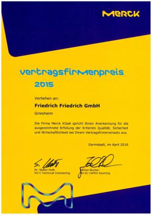 Urkunde Merck Vertragsfirmenpreis 2015