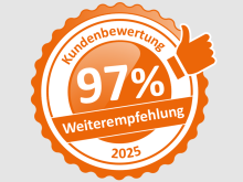Badge der 97 Prozent Weiterempfehlungsquote zeigt